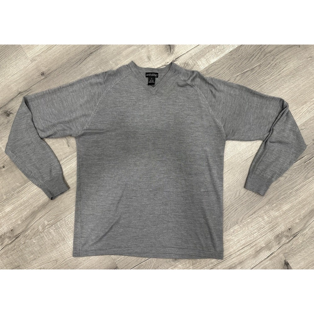 Men's Grey Anthology Sweater 100% Silk Crew Neck Size Large Preppy Luxury‎